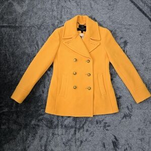 J Crew Stadium Cloth by Nello Gori Yellow Pea Coat Double Breast Gold Buttons 4P